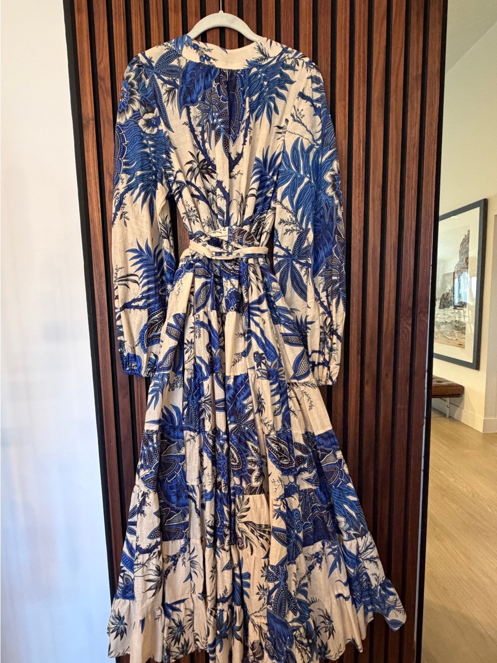 Banana Republic Cream and Blue Floral Wrap Maxi Dress with Tie Waist - Picture 4 of 4